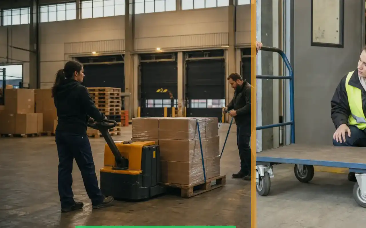 Edelstahlhubwagen mit 2.000 kg für Chemie-Bereiche: redaktionelle Bildkomposition zur Arbeitssituation