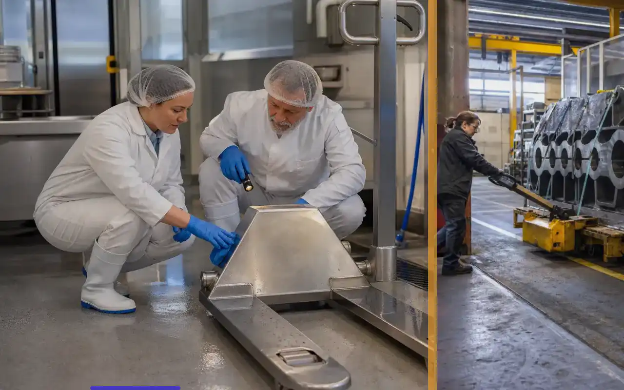 Elektro-Hochhubwagen mit 1.600 kg für kleine Lager: redaktionelle Bildkomposition zur Arbeitssituation