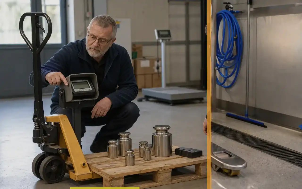 Elektro-Hochhubwagen für kleine Lager: passend zum Prozess: redaktionelle Bildkomposition zur Arbeitssituation