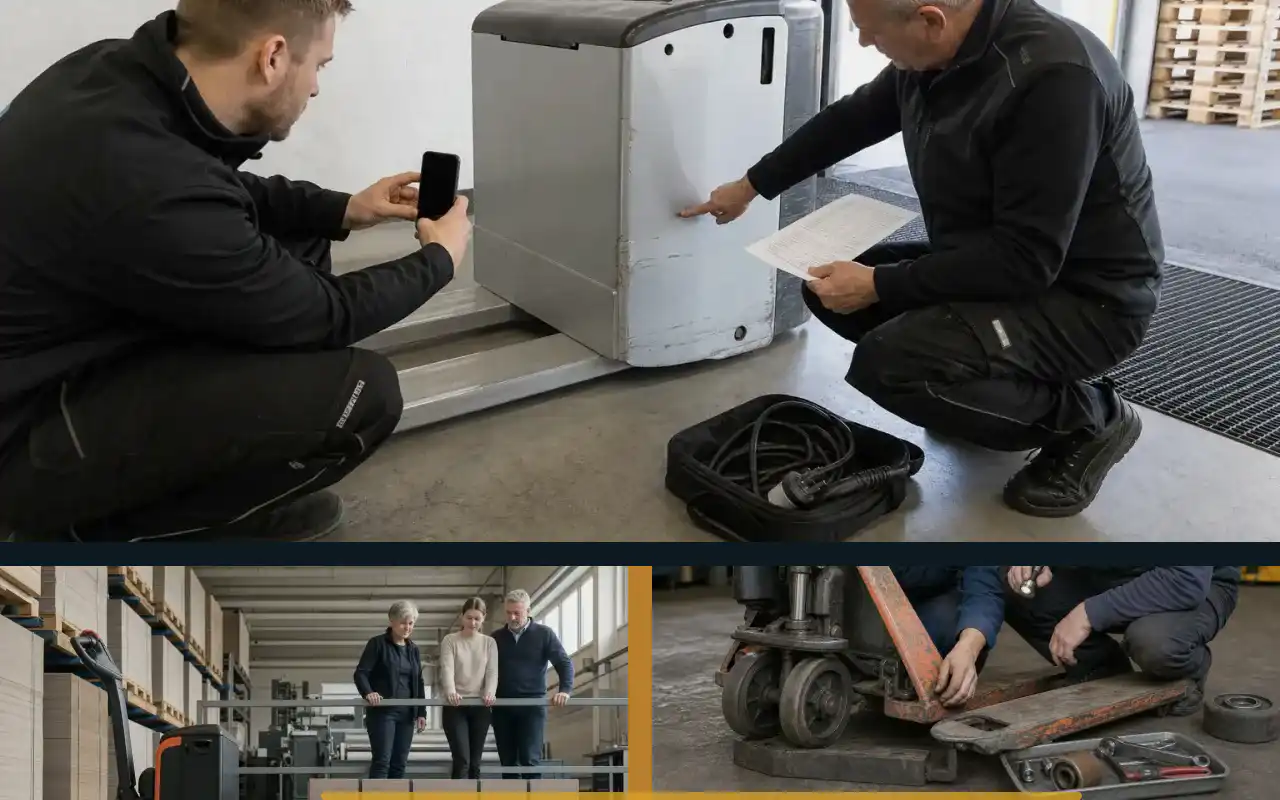 Elektrohubwagen mit 2.500 kg für die Werkstatt: redaktionelle Bildkomposition zur Arbeitssituation