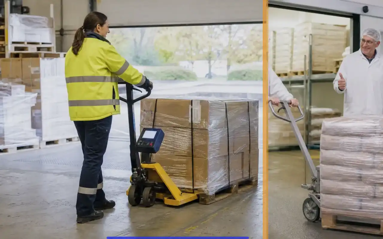 Geländehubwagen für die Baustelle: passend zum Prozess: redaktionelle Bildkomposition zur Arbeitssituation