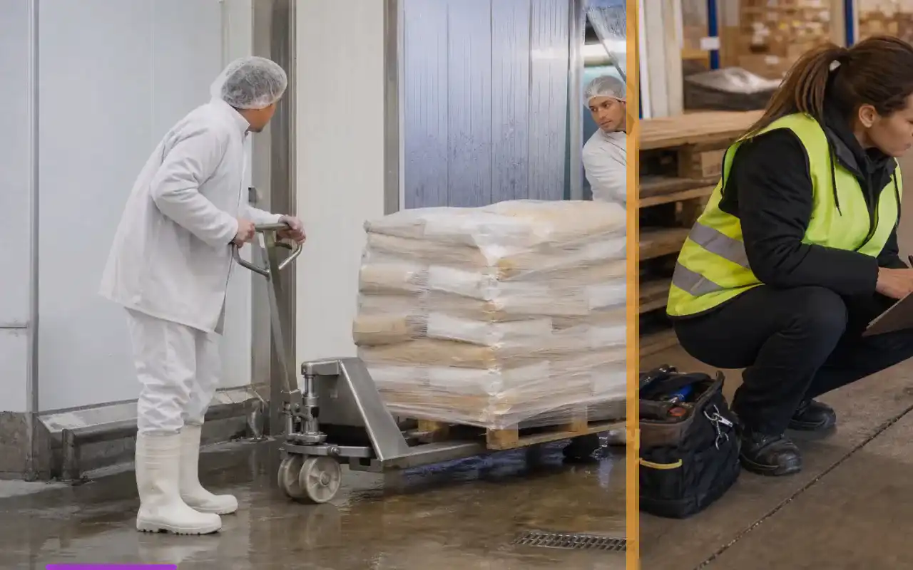 Hochhubwagen mit 1.500 kg für das Regallager: redaktionelle Bildkomposition zur Arbeitssituation