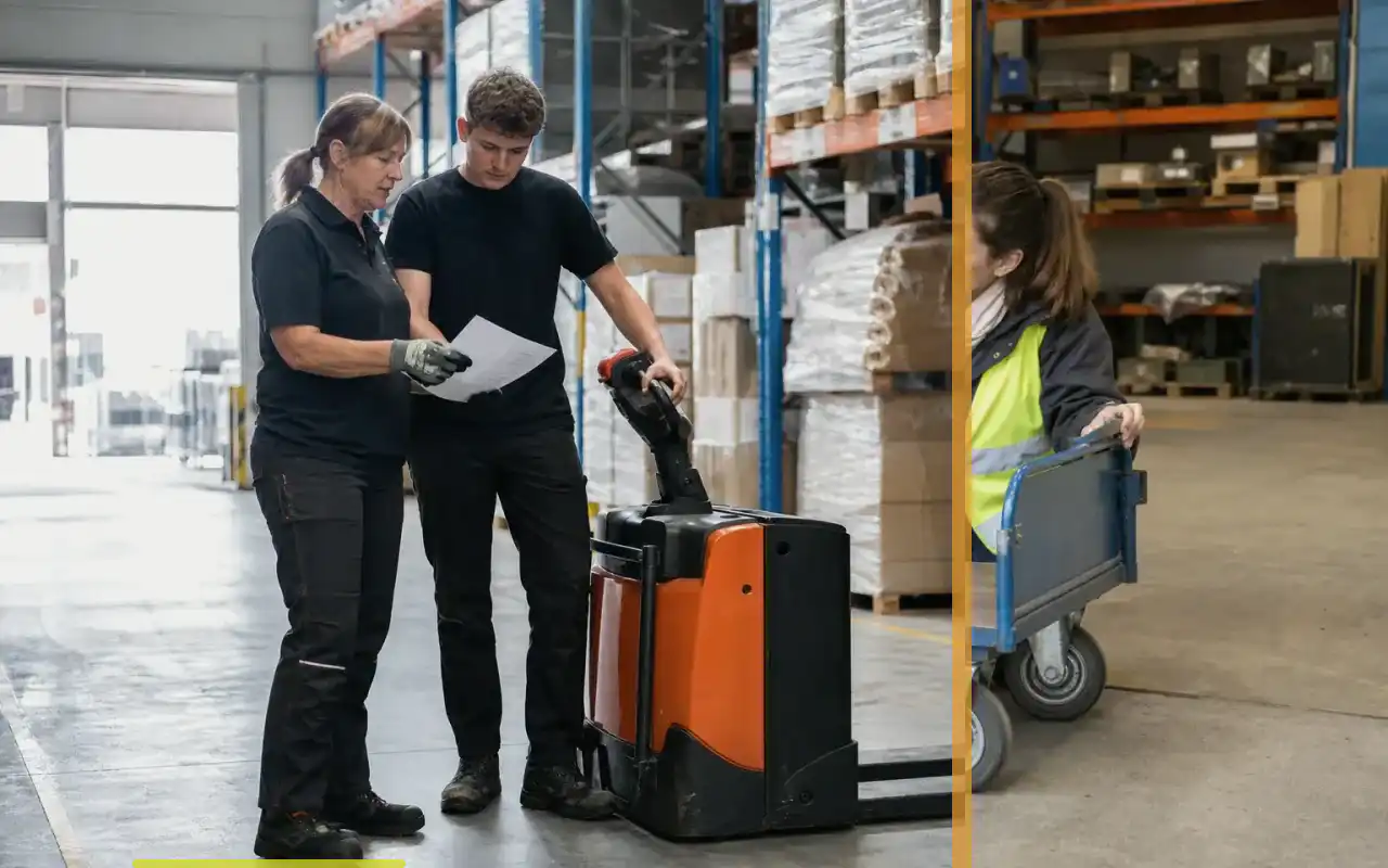 Hochhubwagen mit 2.000 kg: Traglast passend auslegen: redaktionelle Bildkomposition zur Arbeitssituation