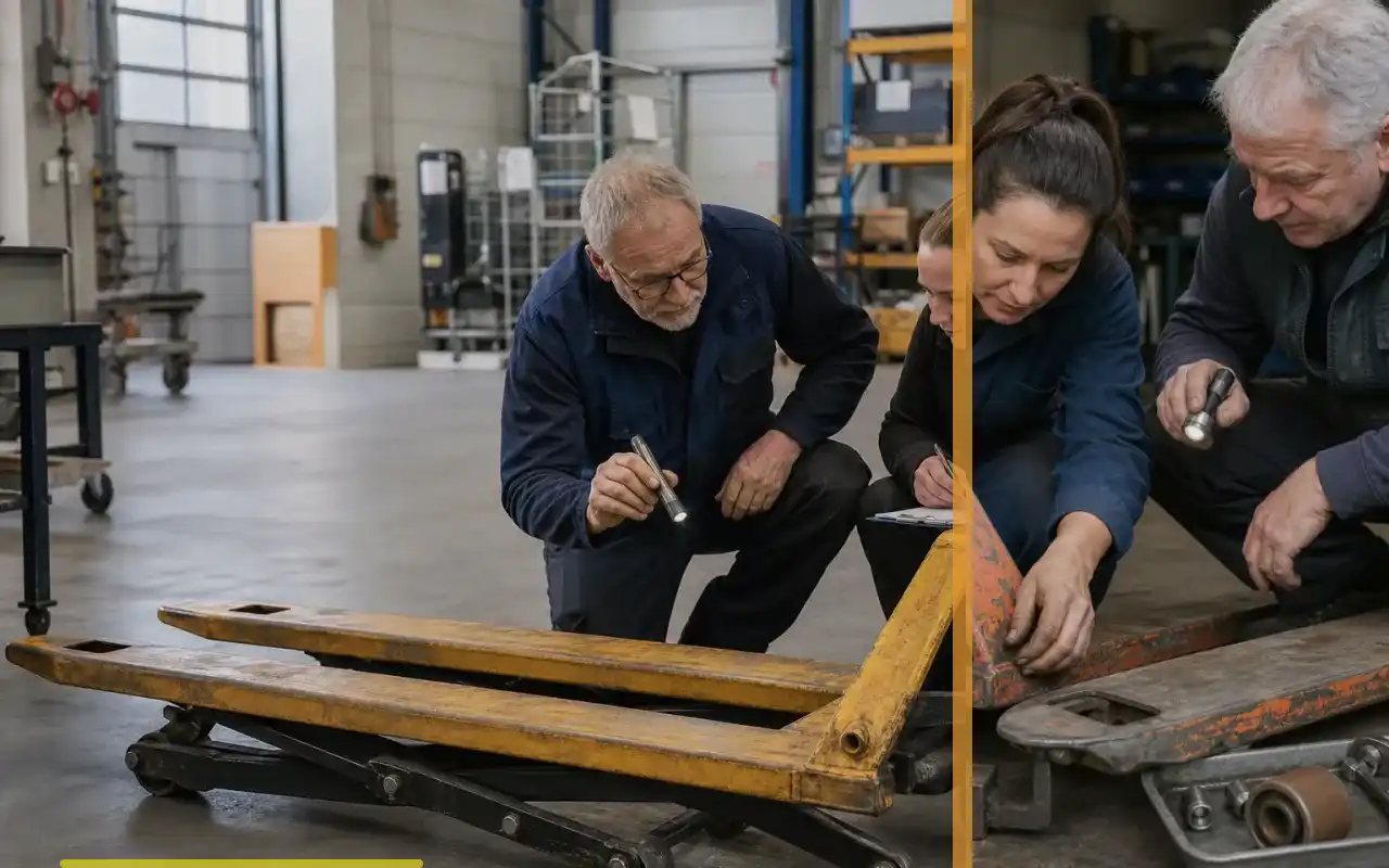 Hubwagen für den Außenbereich: passend zum Prozess: redaktionelle Bildkomposition zur Arbeitssituation