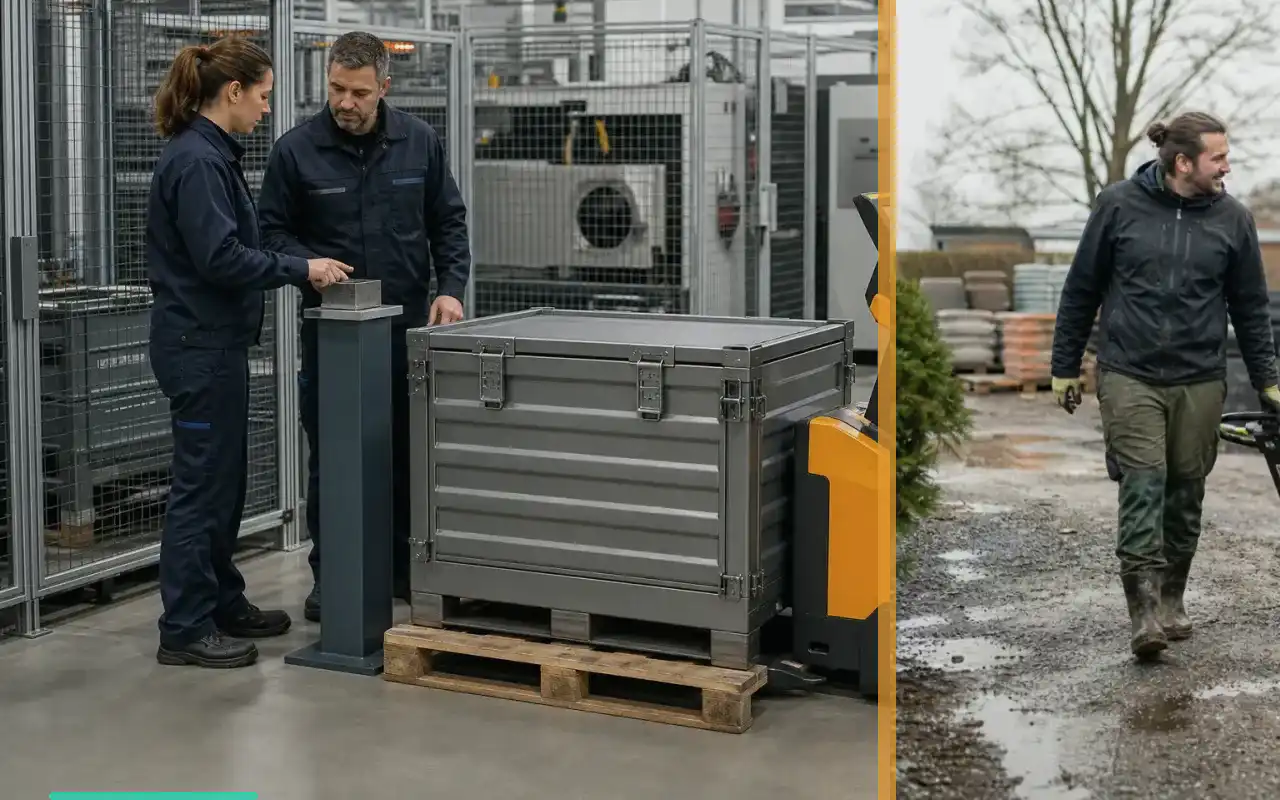 Niederhubwagen mit 1.600 kg für enge Gänge: redaktionelle Bildkomposition zur Arbeitssituation