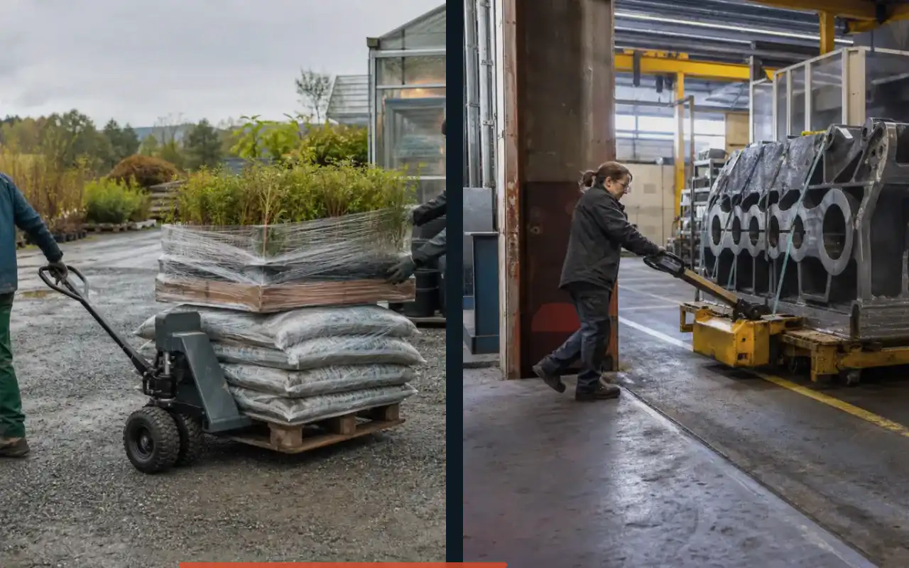 Scherenhubwagen mit 1.500 kg: Traglast passend auslegen: redaktionelle Bildkomposition zur Arbeitssituation