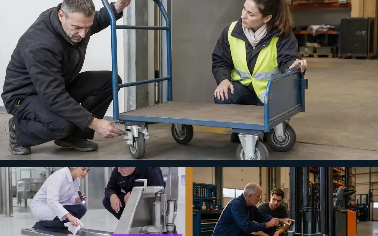 Scherenhubwagen für die Produktion: passend zum Prozess: redaktionelle Bildkomposition zur Arbeitssituation