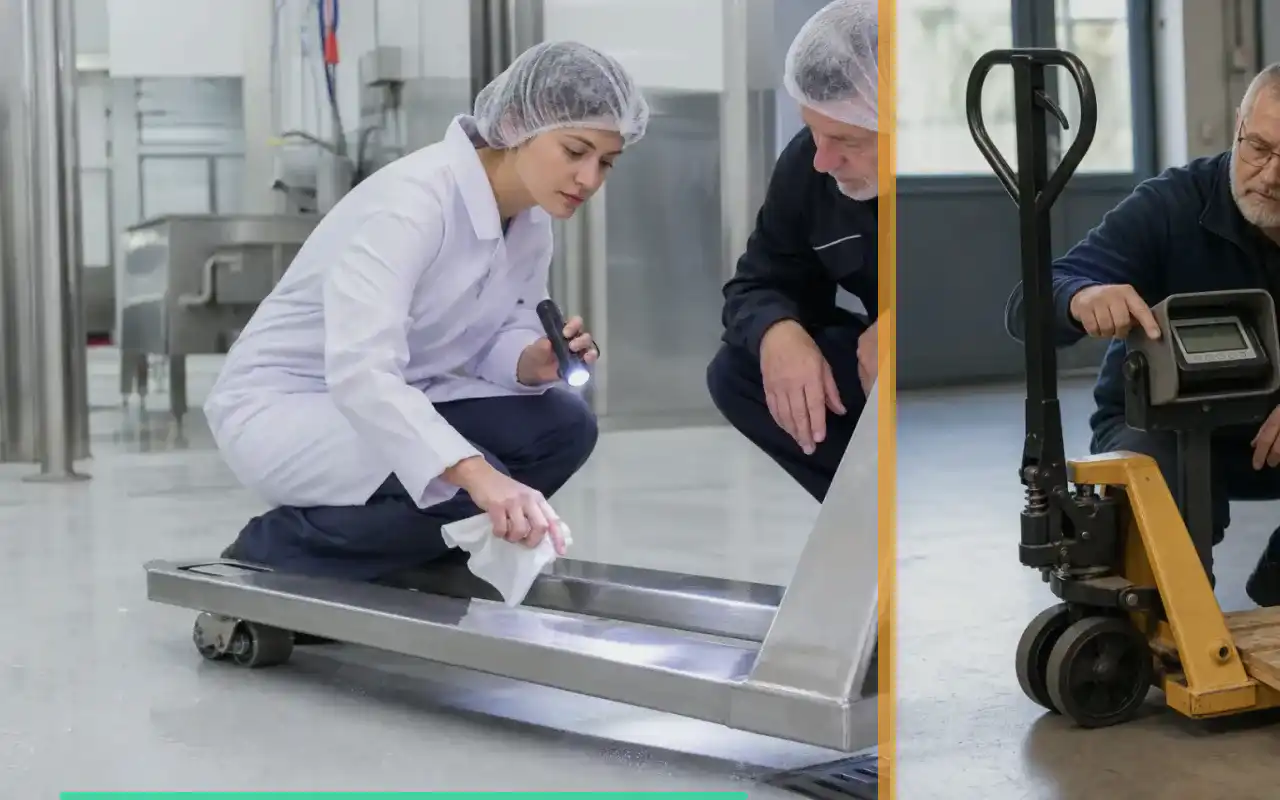 Schwerlasthubwagen mit 4.000 kg für die Produktion: redaktionelle Bildkomposition zur Arbeitssituation
