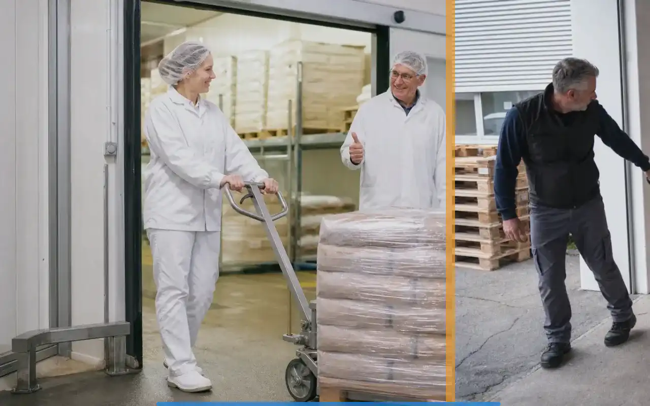 Wiegehubwagen mit 1.500 kg für die Produktion: redaktionelle Bildkomposition zur Arbeitssituation